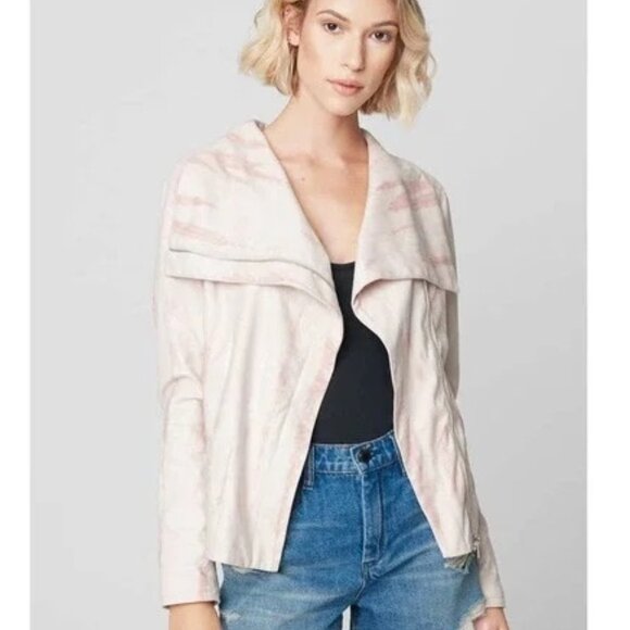 Blank NYC Blush Pink Tie Dye Faux Suede Drape Front Moto Jacket Size Medium - Picture 1 of 11